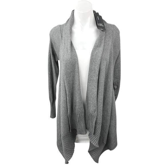 NEW Zara Knit Gray Drapey Long Sleeve Ribbed Open Cardigan Sweater Top Size S - Picture 1 of 5